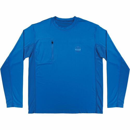 Ergodyne Shirt, Chill-Its, Cooling Long-Sleeve, 2XL, UPF 50+, Moisture-Wicking, Breathable, Zip Chest Pocket, Blue