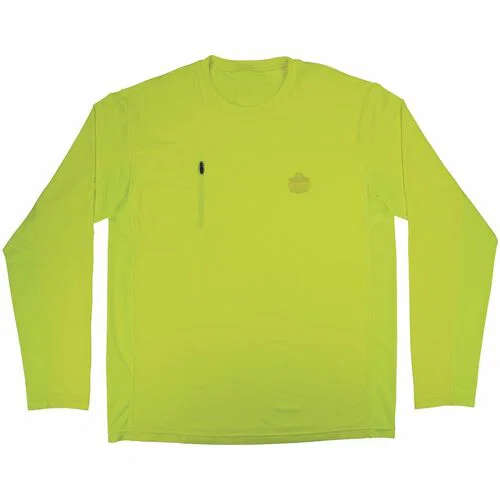 Ergodyne Chill-Its Evaporative Cooling Long-Sleeve Sun Shirt, Hi-Vis Lime, UPF 50+, 2XL, Zip Chest Pocket