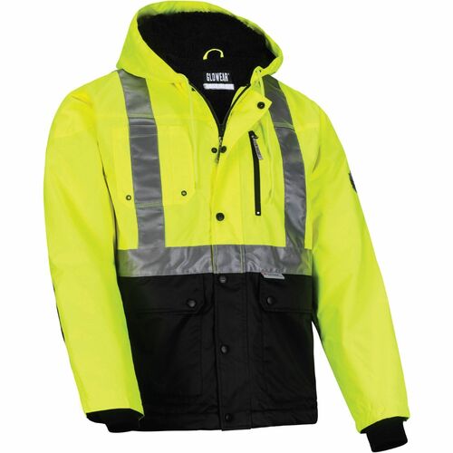Ergodyne Hi-Vis Jacket, GloWear 8275, Heavy-Duty, 2XL, Black/Lime, Sherpa-Lined Hood, ANSI/ISEA 107-2020 Type R Class 2
