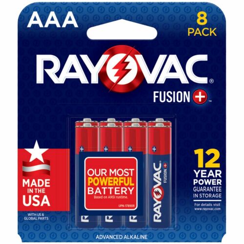 Rayovac Fusion AAA Alkaline Batteries, Enriched Core, 12-Year Shelf Life, for High-Drain Devices, 8/PK