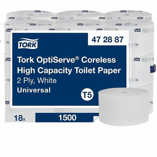 TORK OptiServe High Capacity Coreless Toilet Paper White T5 - 2 Ply - 3.70" Width x 500 ft Length - White - 1500 Sheets - 18 Roll