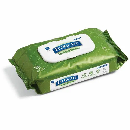 FitRight Aloe Quilted Wet Wipes Soft Pack Fragrance Free 48/Pack 12Ct - 8" Width x 12" Length - quilted textured - White - 12 / Carton