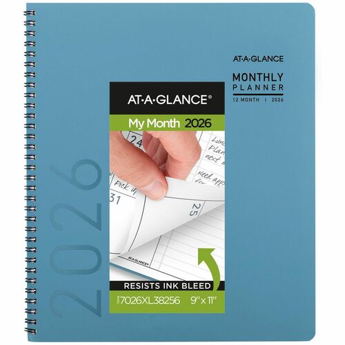 At-A-Glance Planner, Contemporary Lite, Monthly 12-Month (Jan-Dec 2026), 9" x 11", Twin-Wire, Faux Leather Cover, Bleed-Resistant Paper, Blue