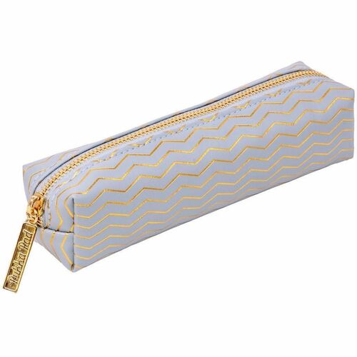 Pukka Pads Haze Carrying Case Pencil - Blue - Vegan Leather, Faux Leather, Synthetic Leather Body - Holographic Geometric Gold, Gold Foil, Classy Geometric - 2" Height x 7.9" Width - 1 Each