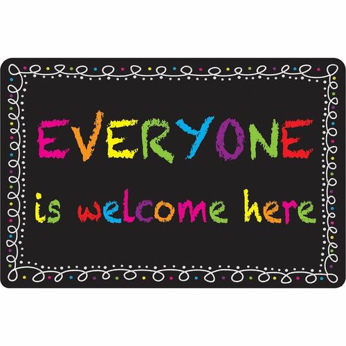 Ashley Smart Poly Original Fun Welcome Mat - Classroom, Floor, Student - 15.50" Length x 23.50" Width - Everyone is Welcome Here, Chalk Loop - Multicolor - 1 Each
