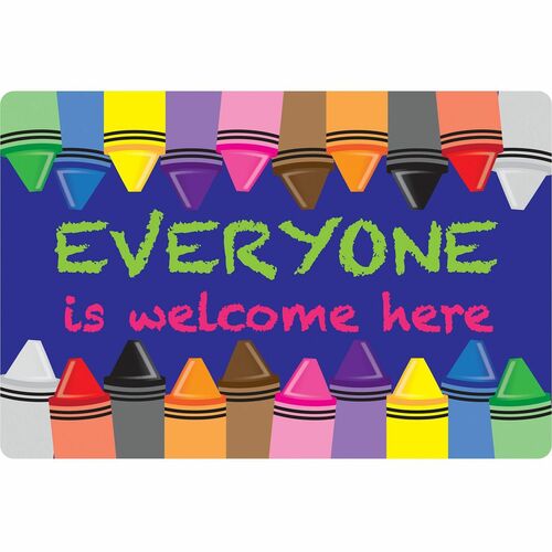 Ashley Smart Poly Original Fun Welcome Mat - Classroom, Floor, Student - 15.50" Length x 23.50" Width - Everyone is Welcome Here, Crayons - Multicolor - 1 Each