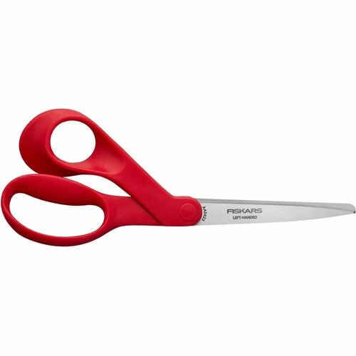 Fiskars Scissors, Fabric, Left-Handed Bent Handle, 8", Stainless Steel Precision-Ground Blade, Sharp Tip, Red