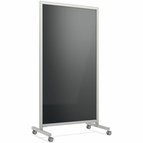 Ghent EZ Mobile Glassboard - 36" (3 ft) Width x 72" (6 ft) Height - Black Glass Surface - Gray Aluminum, Silver Frame - Double-sided, Durable, Casters, Ghost Resistant, Stain Resistant, Heavy Duty, Locking Casters - Assembly Required - 1 Each