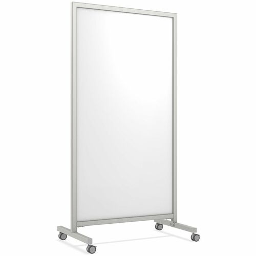 Ghent EZ Mobile Glassboard - 36" (3 ft) Width x 72" (6 ft) Height - White Glass Surface - Gray Satin Aluminum, Silver Frame - Magnetic - Durable, Casters, Ghost Resistant, Stain Resistant, Heavy Duty, Locking Casters, Magnetic, Double-sided - Assembly Req
