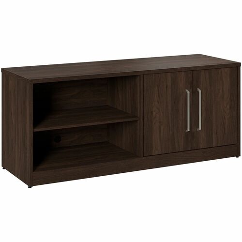 Bush Business Furniture, Storage Cabinet, Office, Vista, 59" W x 20" D x 25" H, 200 lb Top, Walnut, 2 Doors, 4 Shelves (2 Adj), Cable Grommet