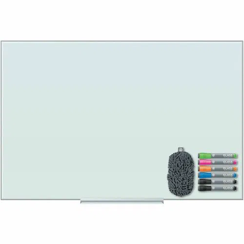 U Brands Dry Erase Board, Wall-Mount, White Tempered Glass, Frameless, Stain Resistant, 27.2" W x 2.3" D x 39.4" H