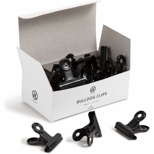 U Brands Bulldog Clip - 1.3" Width - 100 Sheet Capacity - for Office, Paper, Home, School, Photo, Project, Classroom, Document, Notes, Assignment - Acid-free, Durable, Reusable, Non-slip Grip, Non-magnetic, Non-toxic - Black - Metal, Steel - 20 / Pack