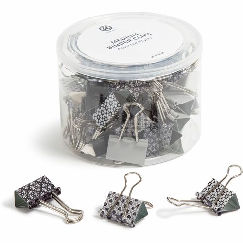 U Brands Binder Clip - Medium - 1" Width - 145 Sheet Capacity - for Paperwork, Paper, Office, Home, School, Document, Notes, File, Assignment - Acid-free, Non-magnetic, Durable, Non-slip Grip - Assorted, Silver, White, Black - Steel, Metal - 36 / Pack