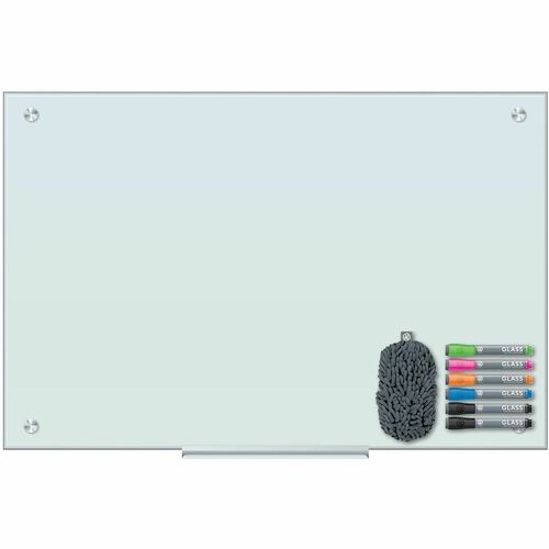 U Brands Dry Erase Board, Wall-Mount, 27.2" W x 2.3" D x 39.4" H, White Frosted Glass, Magnetic, Frameless