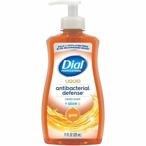 Dial Professional Liquid Hand Soap, Antibacterial Defense, Fresh Scent, Aloe Vera, Pump Dispenser, Gold
