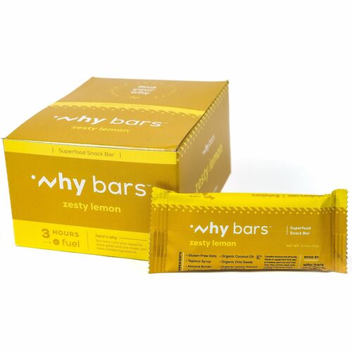 Why Bars Superfood Protein Snack Bars - Gluten-free, Dairy-free, Soy-free, Non-GMO, Individually Wrapped - Zesty Lemon - 2.04 oz - 12 / Pack