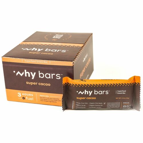 Why Bars Superfood Protein Snack Bars - Gluten-free, Dairy-free, Soy-free, Non-GMO, Individually Wrapped - Super Cacao - 2.04 oz - 12 / Pack