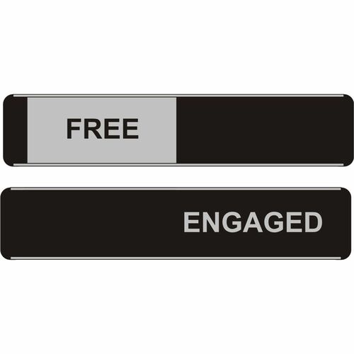 Stewart Superior Sliding Information Sign - Print/Message "Free/Engaged" - 8.9" Width x 2" Height - Rectangular Shape - Door - Self-adhesive - Office - Aluminum, Polyvinyl Chloride (PVC) - Black, Silver - 1 Each