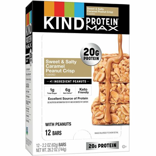 KIND Protein MAX Snack Bars - High-fiber, Gluten-free, Individually Wrapped - Sweet & Salty, Caramel, Peanut - 1 - 12 / Box