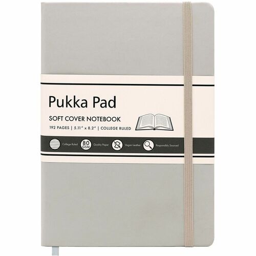 Pukka Pads Signature Notebook - 1 Subject(s) - 96 Sheets - 192 Pages - Casebound/Sewn - College Ruled Front Ruling - Ruled Margin - 80 g/m² Grammage - A5 - 5 7/64" x 8 1/5" Sheet Size - Cream Paper - Oatmeal Vegan Leather Cover - Soft Cover, Note Sec