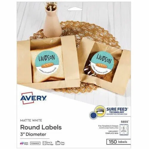 Avery Multipurpose Label, 3" Round, Matte White, 6/Sheet, 150/PK