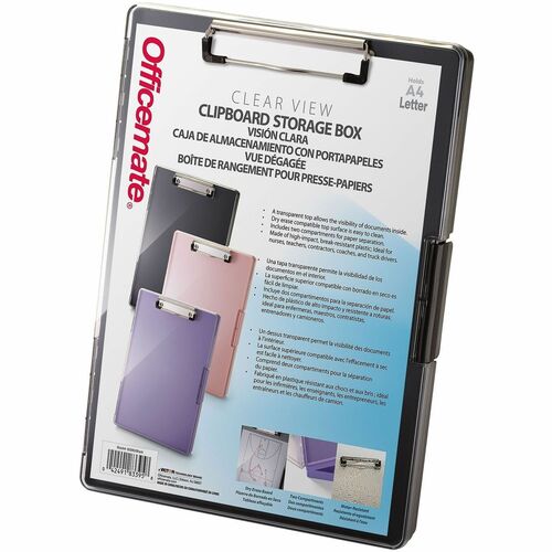 Officemate Clear View Storage Clipboard - Storage for Document, Paper - Plastic - Black - 1 Each