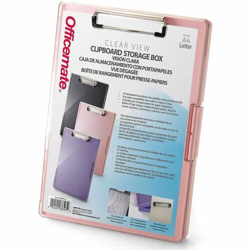 Officemate Clear View Storage Clipboard - Storage for Document, Paper - Plastic - Pink - 1 Each