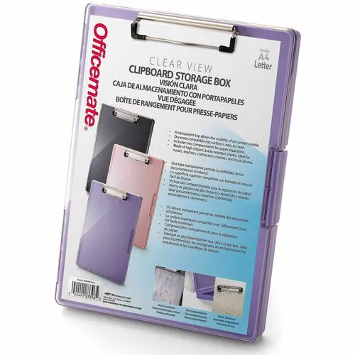 Officemate Clear View Storage Clipboard - Storage for Document, Paper - Plastic - Purple - 1 Each