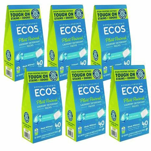 ECOS® PRO All-in-1 Laundry Detergent Packs - For Laundry, Washing Machine, Fabric - Free & Clear Scent - Recommended For: Stain Remover, Odor Remover - Hypoallergenic, Skin-friendly, Deodorize, Enzyme Activated, Dye-free, Phthalate-free, Spill Resista