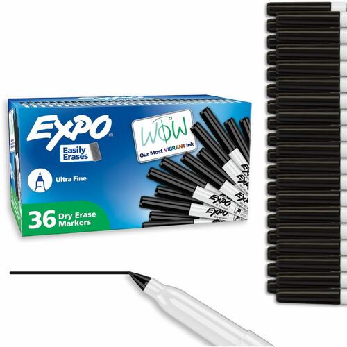 Expo Dry Erase Markers, Ultra-Fine Tip, Black Ink, Low-Odor, Erasable, 36/PK