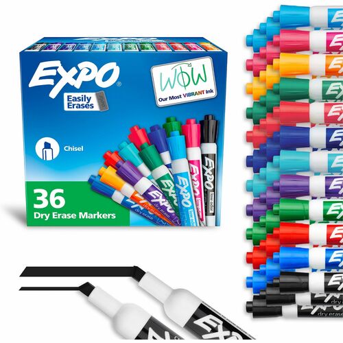 Expo Dry Erase Markers, Chisel Tip, Assorted Ink, Low Odor, 36/Box