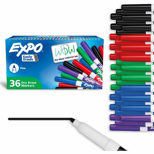 Expo Dry Erase Markers, Fine Tip, Low-Odor, Assorted Ink, Non-Toxic, Erasable, 36/PK
