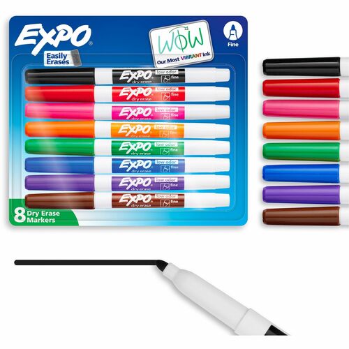 Expo Dry Erase Markers, Low-Odor, Fine Tip, Assorted Ink, Erasable, 8/Set