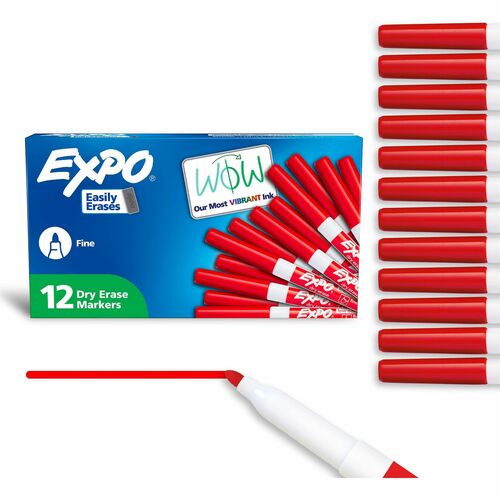 Expo Dry Erase Markers, Fine Tip, Low-Odor, Red Ink, for Whiteboards, 12/PK