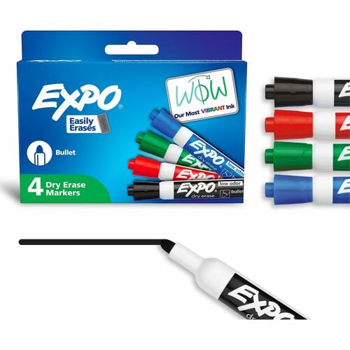 Expo Dry Erase Markers, Bullet Tip, Low-Odor, Assorted Colors, 4/PK