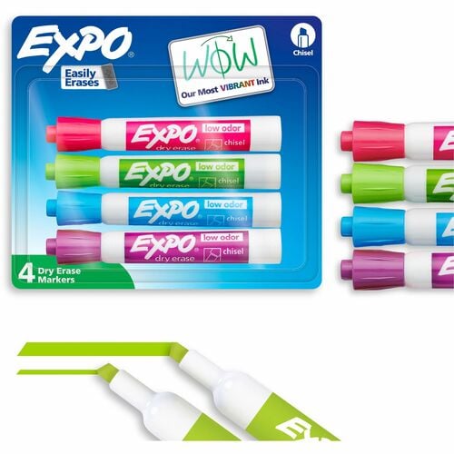 Expo Dry Erase Markers, Chisel Tip, Assorted Ink, Low-Odor, Erasable, 4/PK