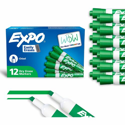 Expo Dry Erase Markers, Chisel Tip, Green Ink, Low-Odor, Erasable, 12/PK