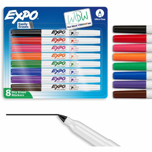 Expo Dry Erase Markers, Ultra-Fine Tip, Assorted Colors, Low-Odor, Erasable, 8/SET
