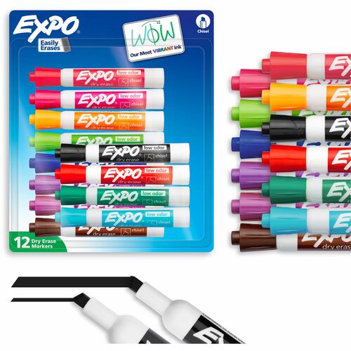 Expo Dry Erase Markers, Chisel Tip, Assorted Ink, Low-Odor, 12/PK