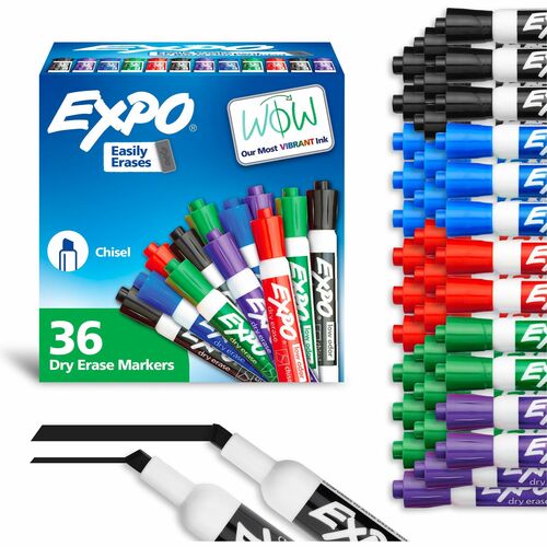Expo Dry Erase Markers, Chisel Tip, Assorted Ink, Low Odor, Non-Toxic, Erasable, 36/PK