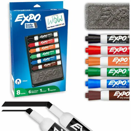 Expo Dry Erase Organizer Kit, 7-Piece, Assorted Chisel Tip Markers, Eraser, for Whiteboard