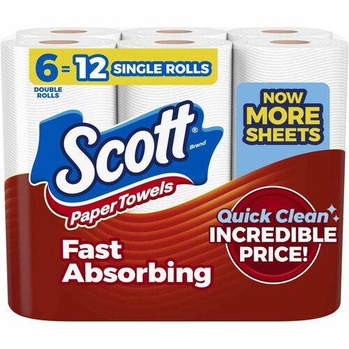 Scott Paper Towels, Kitchen, Choose-A-Sheet, Quick Absorbing Ridges, Absorbent, Lint-Free, White, 12/PK