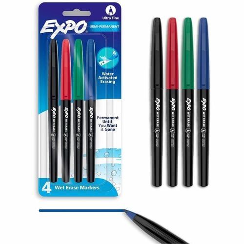 Expo Wet Erase Markers, Vis-A-Vis, Ultra Fine Tip, Assorted Ink, 4/PK