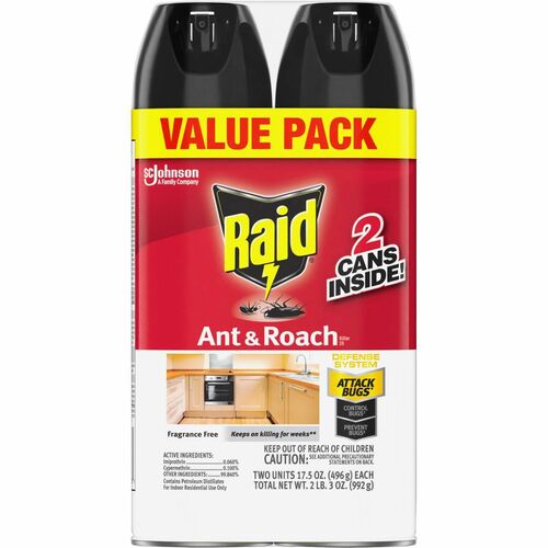 Raid Ant & Roach Killer Spray - Spray - Kills Ants, Cockroaches, Water Bugs, Palmetto Bug, Silverfish, Carpet Beetle, Earwig, Spider, Lady Beetle, Black Widow Spider - 17.50 fl oz - Red - 2 / Pack