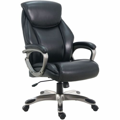 Lorell Kyros High-Back Executive Chair - Polyurethane Seat Material - Polyurethane Back Material - High Back - Black - Armrest - 1 Each