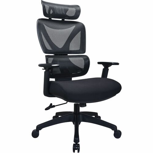 Lorell High-back Mesh Chair - Foam, Fabric Seat Material - Mesh Back Material - High Back - 5-star Base - Black - Armrest - 1 Each