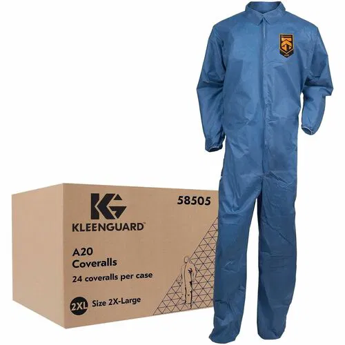 Ansell Kleenguard A20 Protective Coverall, 2X-Large, Dry Particle Protection, SMS, Blue, Zipper Front, Elastic Wrists/Ankles, Hood, 24/CT