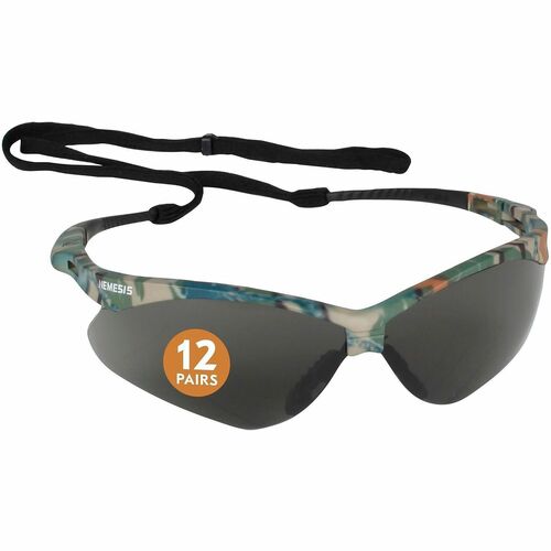 Ansell Safety Glasses, Nemesis, Universal Fit, Anti-Fog, Smoke Lens, Camo Frame, 99.9% UV Protection, Wraparound, Neck Cord, ANSI Z87.1