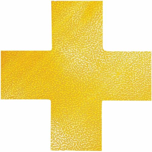 DURABLE Safety Floor Marking Shapes - 5.9" Width x 5.9" Depth - Cross Shape - Abrasion Resistant, Durable, Self-adhesive, Easy Installation, Slip Resistant, Permanent Adhesive - Safety, Walking Area, Driving Area, Indoor - Plastic - Yellow - 10 / Pack