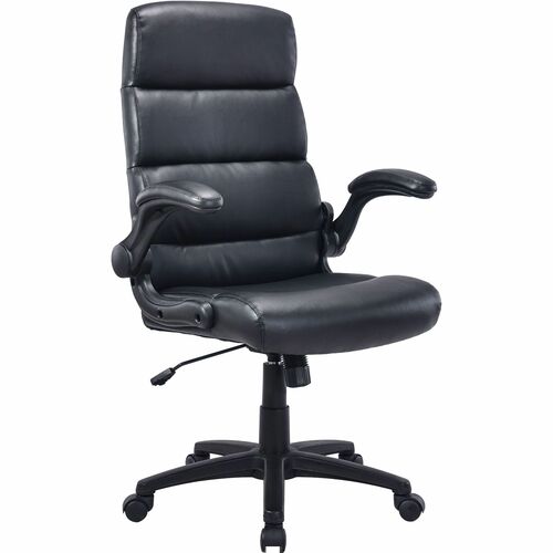 Lorell Colline High-Back Chair with Flip Arms - Bonded Leather, Polyvinyl Chloride (PVC) Seat Material - Bonded Leather, Polyvinyl Chloride (PVC) Back Material - High Back - 5-star Base - Black - Armrest - 1 Each